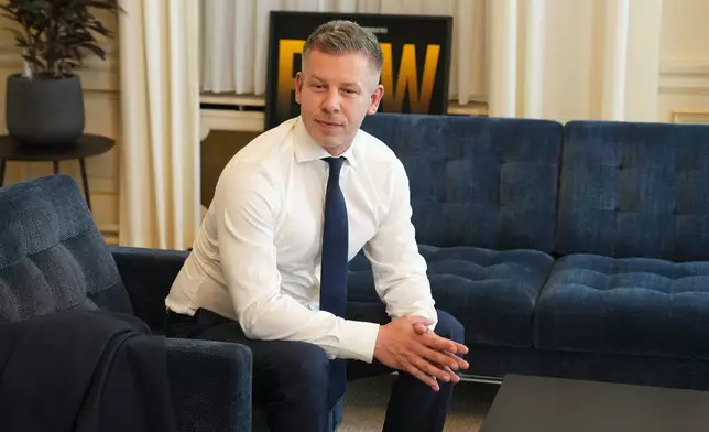 Hungary's Prime Minister Peter Magyar poses as he meets with Belgium's Prime Minister Bart De Wever in Brussels, Thursday, May 28, 2026. (AP Photo/Marius Burgelman)
