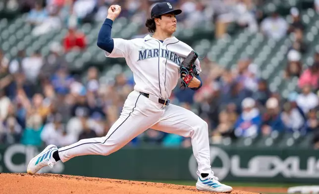 Seattle Mariners starter Bryan Woo delivers a pitch during the second inning of a baseball game against the Atlanta Braves, Wednesday, May 6, 2026, in Seattle. (AP Photo/Stephen Brashear)