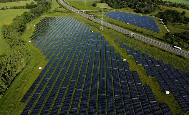 FILE - A new solar farm operate near Quedlinburg, Germany, May 26, 2025. (AP Photo/Matthias Schrader, File)