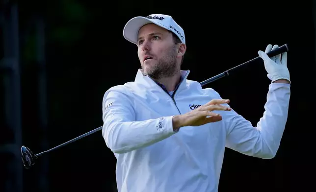 Ben Kern hits from the 13th tee during the second round of the PGA Championship golf tournament at Aronimink Golf Club, Friday, May 15, 2026, in Newtown Square, PA. (AP Photo/Carolyn Kaster)