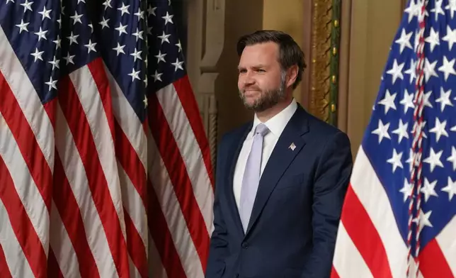 Vice President JD Vance arrives to speak to the media from the Eisenhower Executive Office Building on the White House campus, Wednesday, May 13, 2026, in Washington. (AP Photo/Jacquelyn Martin)