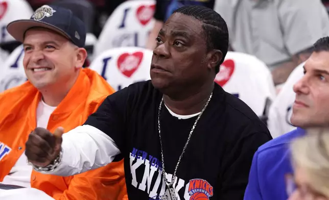 Tracy Morgan arrives before Game 4 in the Eastern Conference finals NBA basketball playoffs series between the New York Knicks and the Cleveland Cavaliers in Cleveland, Monday, May 25, 2026. (AP Photo/Tim Phillis)