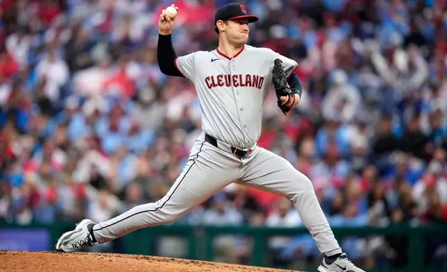 Cleveland Guardians' Gavin Williams pitches during the second inning of a baseball game against the Philadelphia Phillies Friday, May 22, 2026, in Philadelphia. (AP Photo/Matt Slocum)