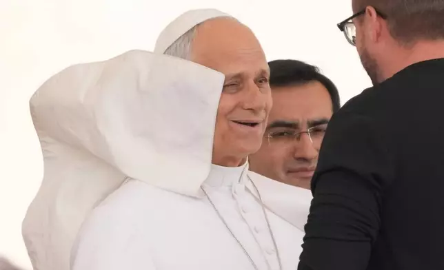 Pope Leo XIV holds his weekly general audience in St. Peter's Square, at the Vatican, Wednesday, May 6, 2026. (AP Photo/Gregorio Borgia)