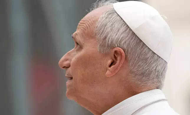 Pope Leo XIV holds his weekly general audience in St. Peter's Square, at the Vatican, Wednesday, May 6, 2026. (AP Photo/Gregorio Borgia)