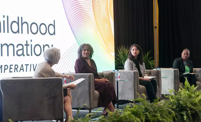From left, Sherry Cleary, retired Dean of Early Childhood Initiatives at City University of New York, and Educare Network National Board Chair; Lisa Roy, Executive Director of the Colorado Department of Early Childhood; Krystal Reyes, Deputy Mayor of the City of Tulsa; and Marica Cox-Mitchell, Chief Program Officer of the Bainum Family Foundation, discuss early childhood systems change during "Early Childhood Transformation: A National Imperative" during the Catalyst 26: Educare Network National Summit on Tuesday, May 12, 2026 in Tulsa, Oklahoma. The panel explored how to move from fragmented approaches to a more aligned, durable system that expands opportunity for children and families nationwide.