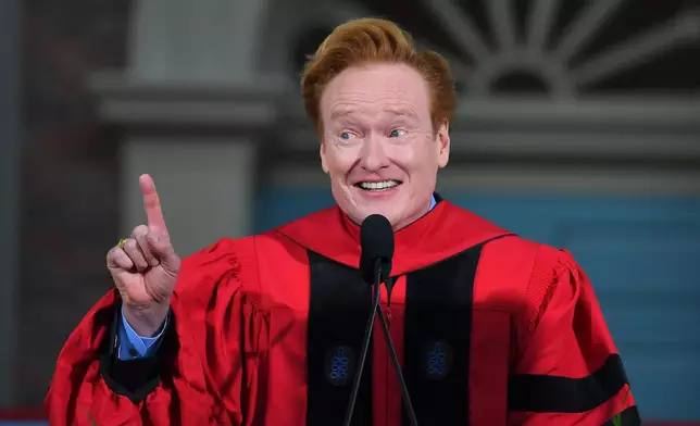 Comedian Conan O'Brien delivers a commencement address during Harvard University commencement exercises on the school's campus, Thursday, May 28, 2026, in Cambridge, Mass. (AP Photo/Steven Senne)