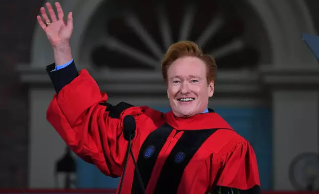 Comedian Conan O'Brien delivers a commencement address during Harvard University commencement exercises on the school's campus, Thursday, May 28, 2026, in Cambridge, Mass. (AP Photo/Steven Senne)