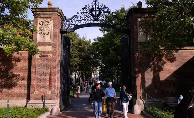 FILE - The gates of Harvard Yard at Harvard University, Sept. 30, 2025, in Cambridge, Mass. (AP Photo/Charles Krupa, File)