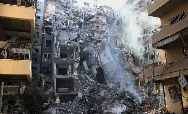A destroyed building hit in an Israeli airstrike in the southern port city of Tyre, Lebanon, Thursday, May 28, 2026. (AP Photo)