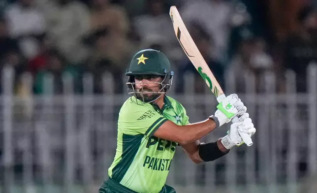 Pakistan's Babar Azam bats during the first one day international cricket match between Pakistan and Australia, in Rawalpindi, Pakistan, Saturday, May 30, 2026. (AP Photo/Anjum Naveed)