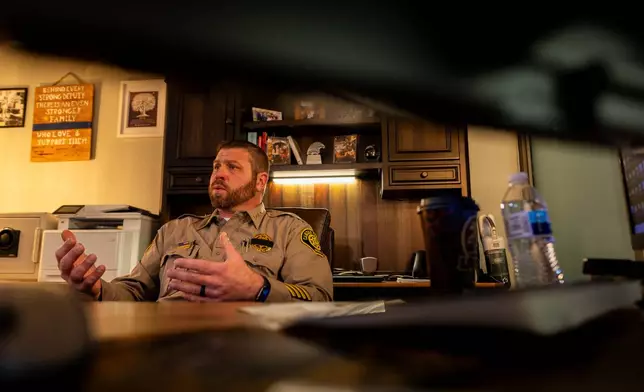 Sheriff Chris Edgar responds to questions regarding the Calo Programs Residential Treatment Center on Feb. 24, 2026, in his office at the Camden County Sheriffs Department in Camdenton Mo. (AP Photo/Austin Johnson)