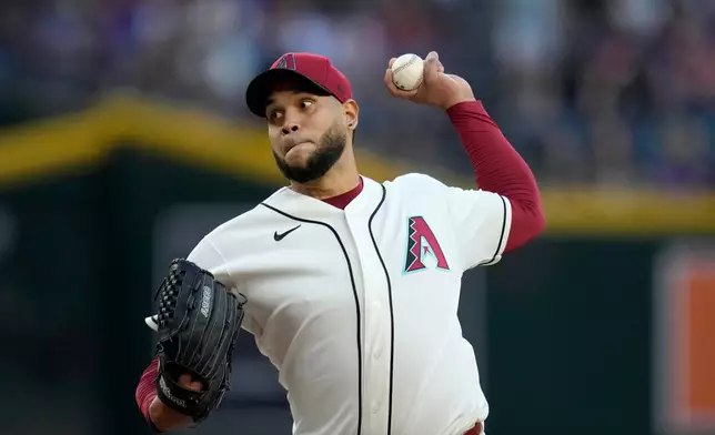 Arizona Diamondbacks starting pitcher Eduardo Rodriguez throws against the Pittsburgh Pirates during the first inning of a baseball game, Tuesday, May 5, 2026, in Phoenix. (AP Photo/Ross D. Franklin)