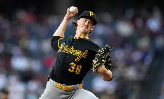 Pittsburgh Pirates starting pitcher Bubba Chandler throws against the Arizona Diamondbacks during the first inning of a baseball game, Tuesday, May 5, 2026, in Phoenix. (AP Photo/Ross D. Franklin)