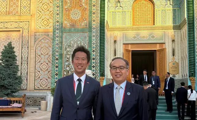 The Secretary for Financial Services and the Treasury, Mr Christopher Hui, attended the 59th Annual Meeting of the Board of Governors of the Asian Development Bank held in Samarkand, Uzbekistan, on May 4 (Samarkand time). Photo shows Mr Hui (right) with the Director of the Hong Kong Economic and Trade Office in Berlin, Mr Indiana Wong (left), during a reception and gala dinner organised by Uzbekistan, the host country of the Annual Meeting. Source: HKSAR Government Press Releases