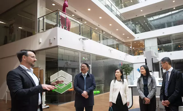 ​The Chief Secretary for Administration, Mr Chan Kwok-ki, led a delegation of the Working Group on Planning and Construction of the University Town under the Committee on Development of the Northern Metropolis to commence a visit to Germany yesterday (May 18, Aachen time). Photo shows Mr Chan (second left), and the delegation visiting RWTH Aachen University, and touring its demonstration factory. Source: HKSAR Government Press Releases