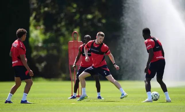 Crystal Palace's Adam Wharton during a training session in London, Tuesday, May 26, 2026. (John Walton/PA via AP)