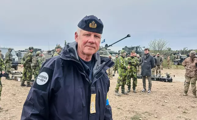 Rear Admiral Jonas Wikstrom, exercise director of the Swedish-led Aurora 26 military exercises, poses for a photo in Gotland, Sweden, Monday, May 11, 2026. (AP Photo/Emma Burrows, Pool)