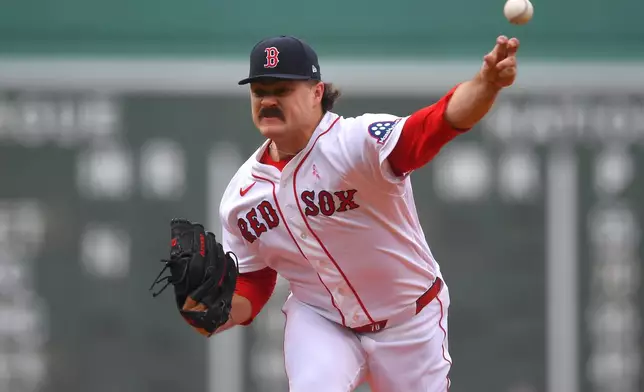 Boston Red Sox's Payton Tolle delivers a pitch to a Tampa Bay Rays batter in the first inning of a baseball game, Sunday, May 10, 2026, in Boston. (AP Photo/Steven Senne)