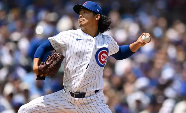 Chicago Cubs starter Shota Imanaga delivers a pitch during the first inning of a baseball game against the Houston Astros in Chicago, Sunday, May 24, 2026. (AP Photo/Paul Beaty)