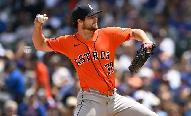 Houston Astros starter Peter Lambert delivers a pitch during the first inning of a baseball game against the Chicago Cubs in Chicago, Sunday, May 24, 2026. (AP Photo/Paul Beaty)