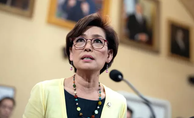FILE - Rep. Young Kim, R-Calif., speaks at the Capitol in Washington, April 15, 2024. (AP Photo/J. Scott Applewhite, File)