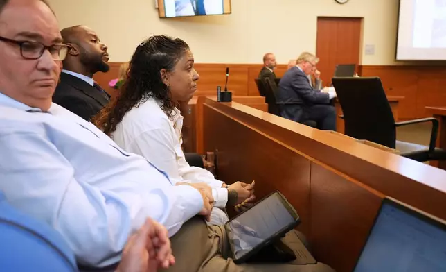 Tamala Payne, the mother of Casey Goodson Jr., sits inside the courtroom at Franklin County Common Pleas Court during closing arguments in the retrial of former sheriff's deputy Jason Meadeon, Wednesday, May 6, 2026, in Columbus, Ohio. (Doral Chenoweth/The Columbus Dispatch via AP, Pool)
