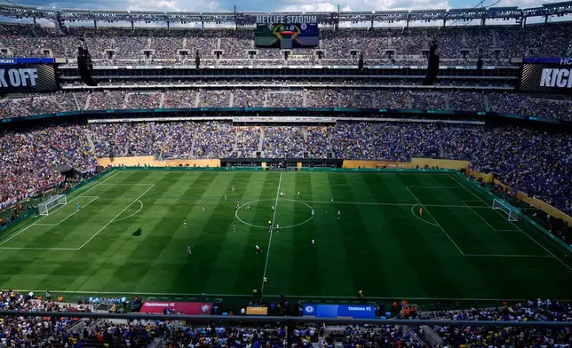 FILE - General view of the MetLife stadium during the Club World Cup semifinal soccer match between Fluminense and Chelsea in East Rutherford, N.J., Tuesday, July 8, 2025. (AP Photo/Pamela Smith, File)