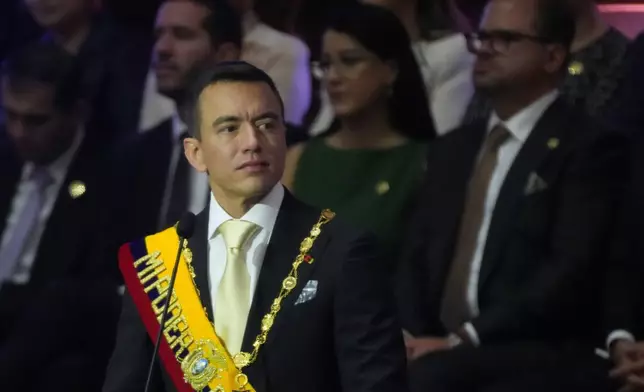 President Daniel Noboa delivers his State of the Nation address at the National Assembly.in Quito, Ecuador, Sunday, May 24, 2026. (AP Photo/Dolores Ochoa)