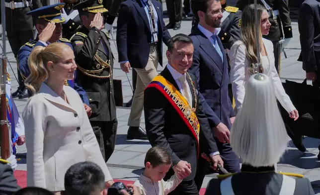 President Daniel Noboa leaves the National Assembly after delivering his State of the Nation address at the National Assembly in Quito, Ecuador, Sunday, May 24, 2026. (AP Photo/Dolores Ochoa)