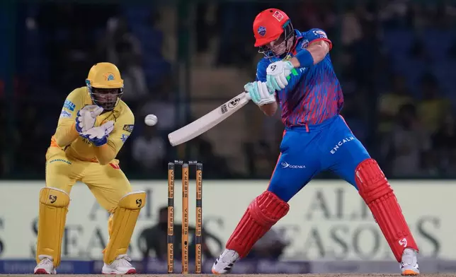 Delhi Capitals' Tristan Stubbs plays a shot during the Indian Premier League cricket match between Chennai Super Kings and Delhi Capitals in New Delhi, India, Tuesday, May 5, 2026. (AP Photo/Manish Swarup)