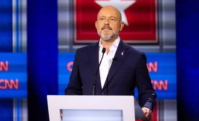 Steve Hilton participates in a California gubernatorial debate hosted by CNN at East Los Angeles College in Monterey Park, Calif. Tuesday, May 5, 2026. (AP Photo/Ethan Swope)