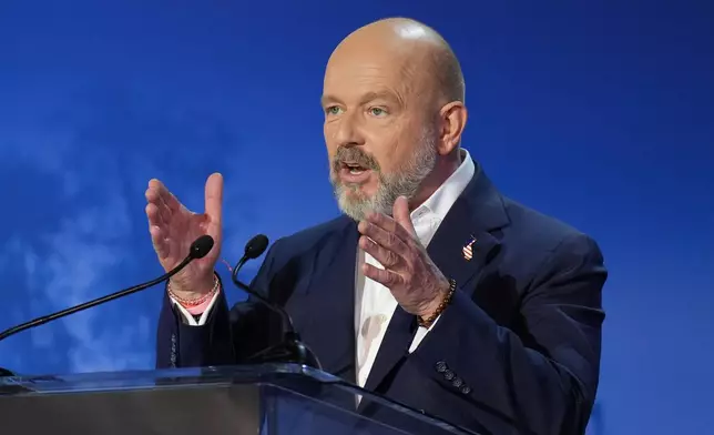Steve Hilton speaks during a gubernatorial debate hosted by CBS LA at Pomona College in Claremont, Calif., Tuesday, April 28, 2026. (AP Photo/Jae C. Hong)
