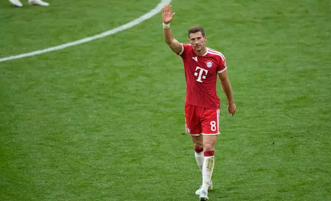 Bayern's Leon Goretzka leaves the pitch during a Bundesliga soccer match between Bayern and FC Cologne in Munich, Germany, Saturday, May 16, 2026. (AP Photo/Matthias Schrader)