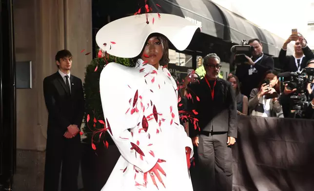Naomi Osaka departs The Mark Hotel prior to attending The Metropolitan Museum of Art's Costume Institute benefit gala celebrating the opening of the "Costume Art" exhibition on Monday, May 4, 2026, in New York. (Photo by Andy Kropa/Invision/AP)