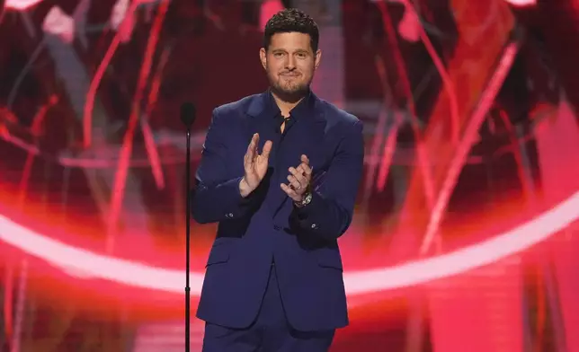 Michael Bublé presents the song of the year award during the 61st annual Academy of Country Music Awards on Sunday, May 17, 2026, at the MGM Grand Garden Arena in Las Vegas. (AP Photo/Chris Pizzello)