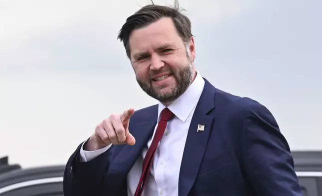 Vice President JD Vance arrives at Cincinnati/Northern Kentucky International Airport in Hebron, Ky., Tuesday, May 5, 2026. Vance is stopping in Ohio to vote in the state's primary election before continuing on to Oklahoma and Iowa. (Roberto Schmidt /Pool Photo via AP)