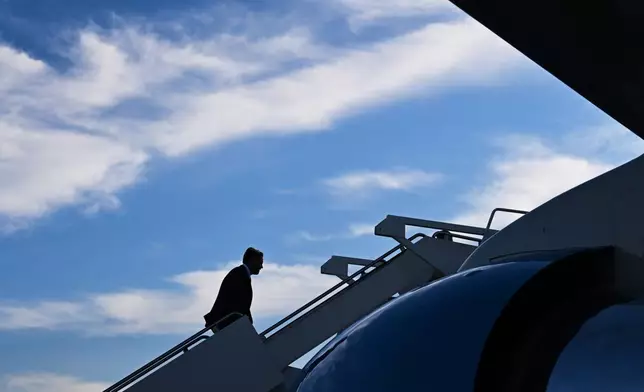 Vice President JD Vance boards Air Force Two at Joint Base Andrews, Md., Tuesday, May 5, 2026. Vance is traveling to Ohio, Oklahoma, and Iowa. (Roberto Schmidt /Pool Photo via AP)