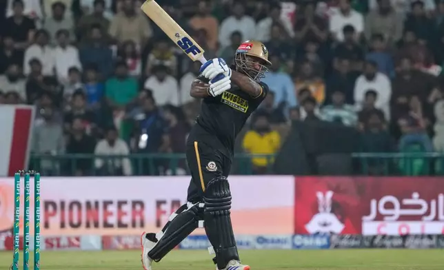 Hyderabad Kingsmen Kusal Perera plays a shot during the Pakistan Super League second eliminator cricket match between Hyderabad Kingsmen and Islamabad United, in Lahore, Pakistan, Friday, May 1, 2026. (AP Photo/K.M. Chaudary)