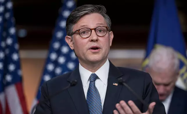 Speaker of the House Mike Johnson, R-La., and House GOP leaders hold a news conference after primary elections that affirmed President Donald Trump's dominance of the Republican Party, at the Capitol in Washington, Wednesday, May 20, 2026. (AP Photo/J. Scott Applewhite)