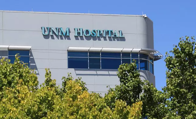 The University of New Mexico Hospital is seen on July 25, 2025, in Albuquerque, New Mexico. (AP Photo/Susan Montoya Bryan)