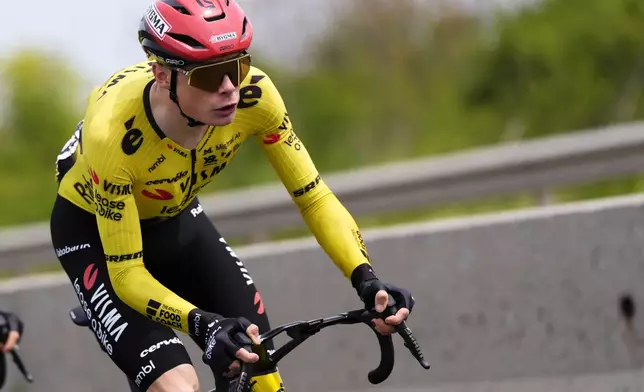 Denmark's Jonas Vingegaard rides during Stage 1 of the Giro d'Italia cycling race, from Nessebar to Burgas, Bulgaria, Friday, May 8, 2026. (Gian Mattia D'Alberto/LaPresse via AP)