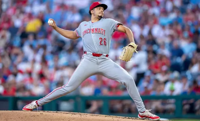 Cincinnati Reds pitcher Chase Burns delivers during the second inning of a baseball game against the Philadelphia Phillies, Tuesday, May 19, 2026, in Philadelphia. (AP Photo/Chris Szagola)