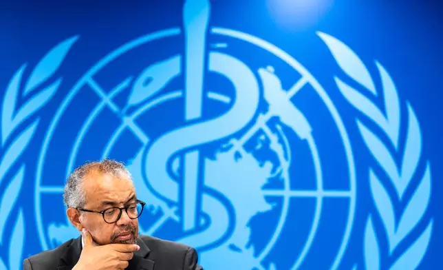 World Health Organization Director-General Tedros Adhanom Ghebreyesus speaks to the media following an emergency committee during a press conference at its headquarters in Geneva, Switzerland, Wednesday, May 20, 2026. (Salvatore Di Nolfi/Keystone via AP)