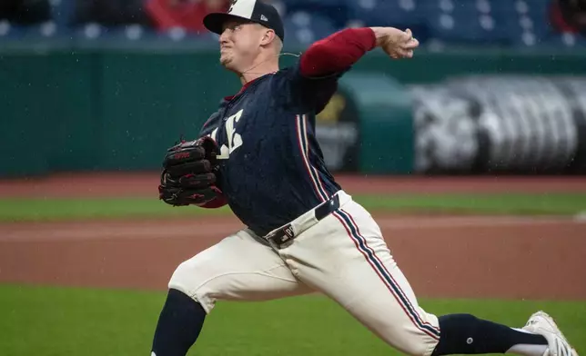 Cleveland Guardians starting pitcher Parker Messick delivers against the Minnesota Twins during the first inning of a baseball game, Friday, May 8, 2026, in Cleveland. (AP Photo/Phil Long)