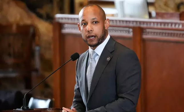 Louisiana Rep. Kyle M. Green, Jr., D-Dist 83, speaks prior to a Louisiana House vote on a redistricting plan to eliminate a majority-Black congressional district in response to a U.S. Supreme Court ruling, in Baton Rouge, La., Thursday, May 21, 2026. (AP Photo/Gerald Herbert)