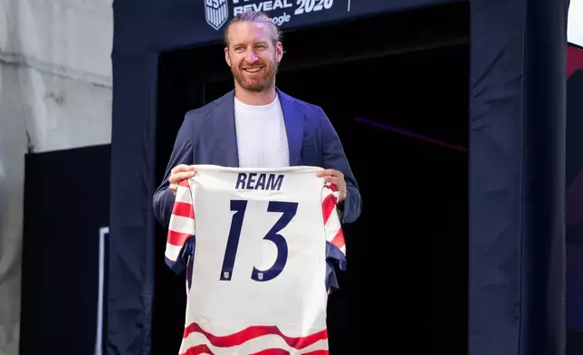 Defender Tim Ream of the United States men's national soccer team is presented during the announcement of the team roster on Tuesday, May 26, 2026, in New York City, ahead of the 2026 FIFA World Cup. (AP Photo/Eduardo Munoz Alvarez)