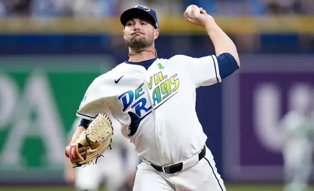 Tampa Bay Rays pitcher Shane McClanahan delivers to the San Francisco Giants during the first inning of a baseball game Friday, May 1, 2026, in St. Petersburg, Fla. (AP Photo/Chris O'Meara)