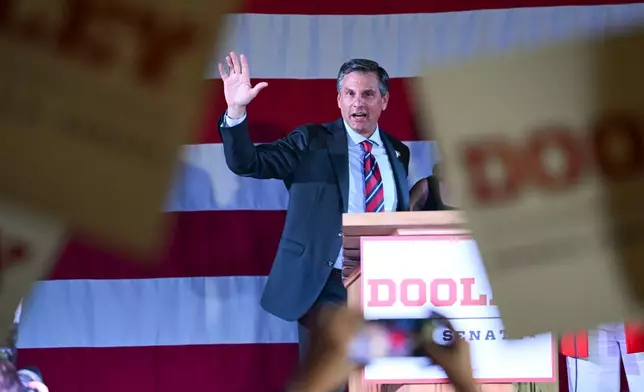 Republican gubernatorial candidate Derek Dooley speaks to supporters at his election night party Tuesday, May 19, 2026, in Atlanta. (Daniel Varnado/Atlanta Journal-Constitution via AP)