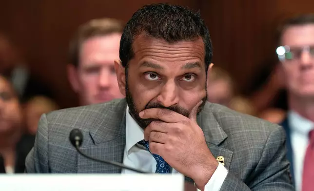 FBI director Kash Patel testifies before the Senate Subcommittee on Commerce, Justice, Science, and Related Agencies hearing on Fiscal Year 2027 Budget Request for the FBI, the Drug Enforcement Administration; the United States Marshals Service and the Bureau of Alcohol, Tobacco, Firearms and Explosives on Capitol Hill, Tuesday, May 12, 2026, in Washington. (AP Photo/Jose Luis Magana)